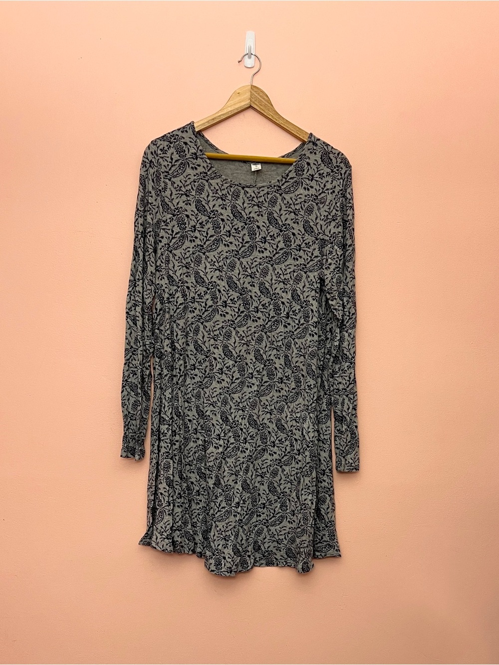 Old Navy Grey Floral Paisley Patterned Long Sleeve Dress XL